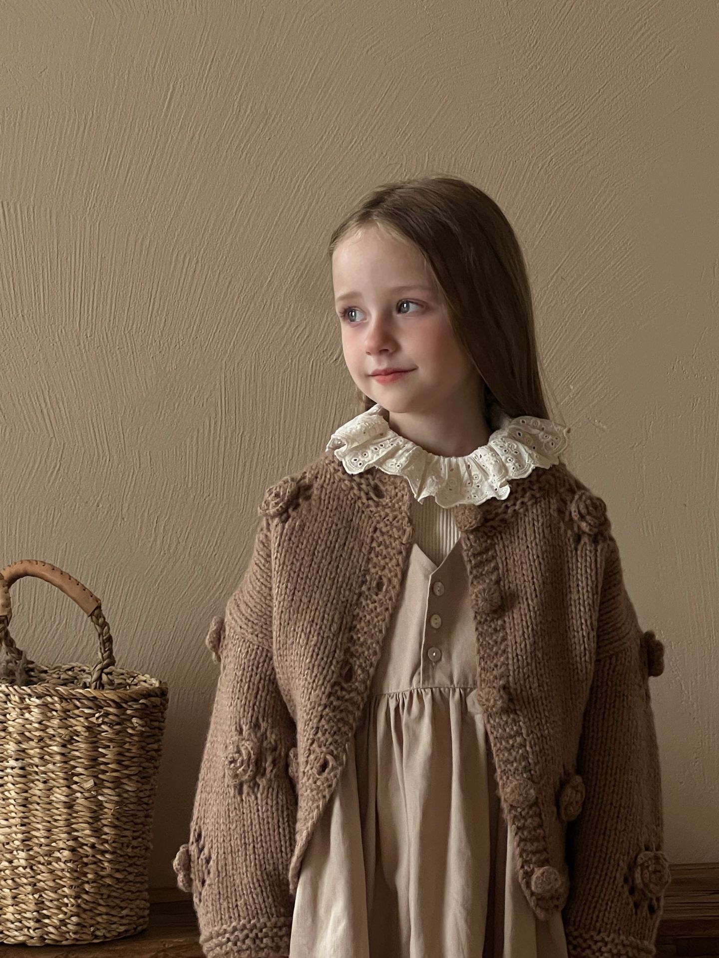 Coffee Color Flower Sweater