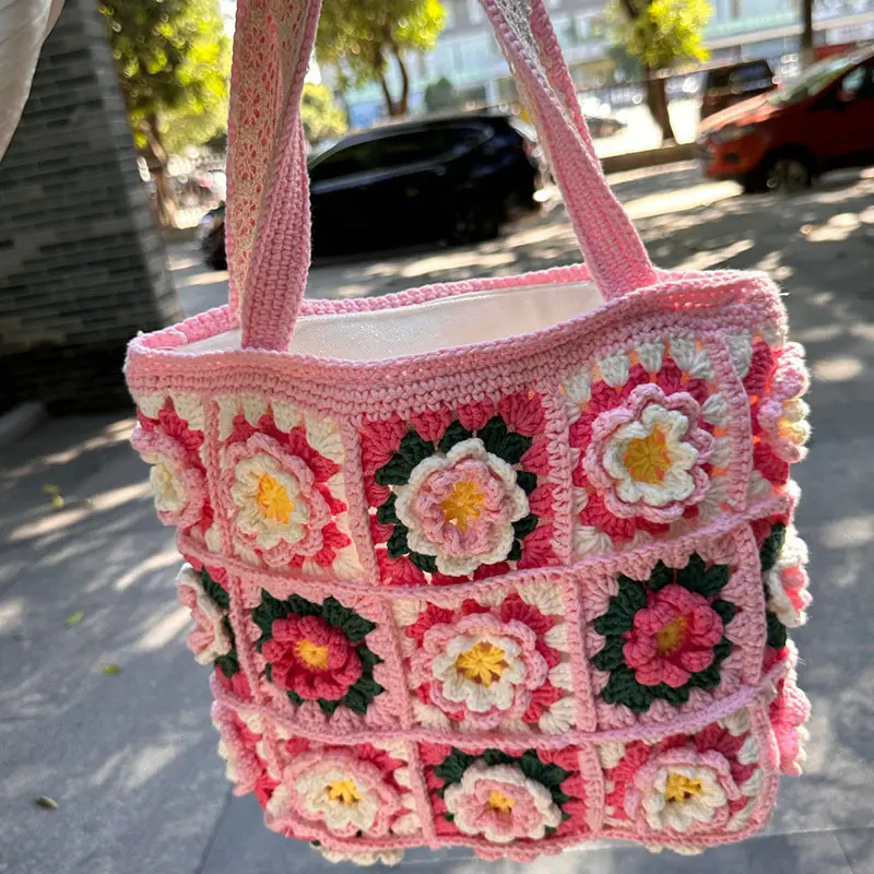 Handwoven Womens Shoulder Bag Crocheted Yarn Crossbody