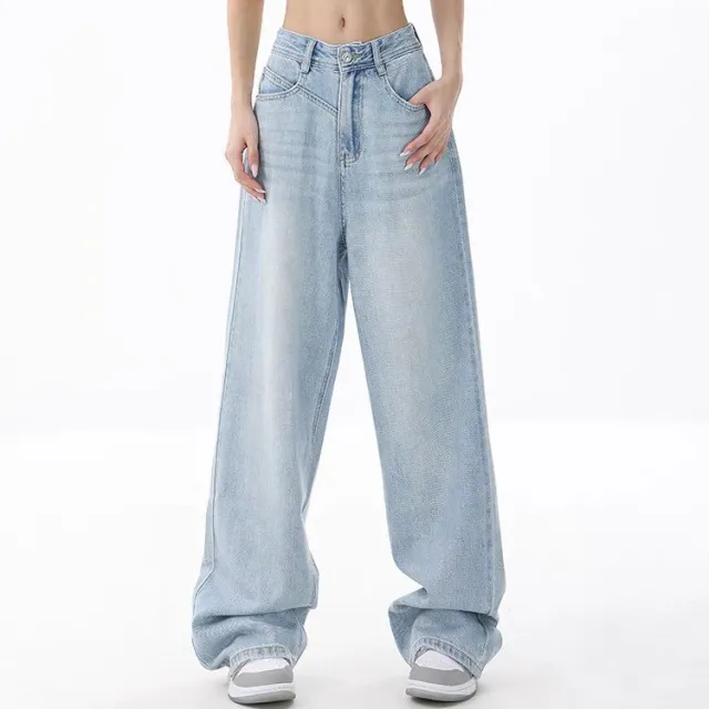 Women's Loose Light Blue Washed Wide leg Jeans Light Blue - Shop at LoveMi