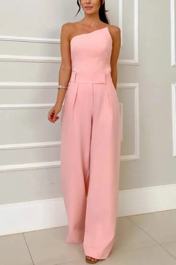 Tube Top Sleeveless Top Wide Leg Pants Pink - Shop at LoveMi