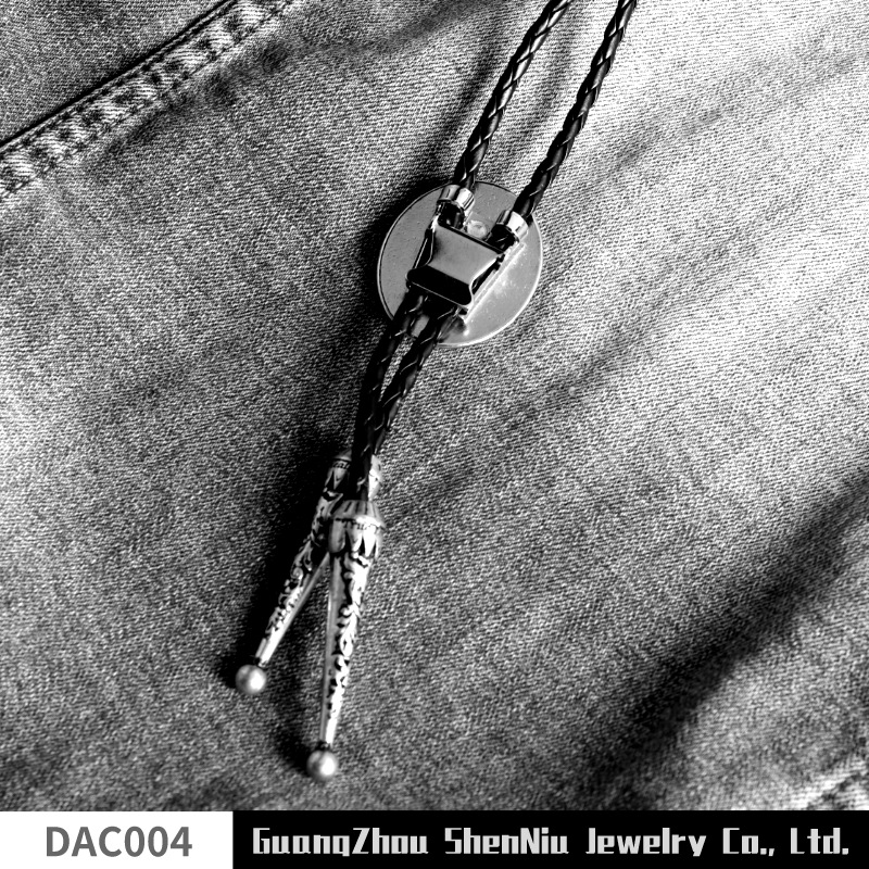 Leather Rope Western Denim Style Shirt Bolo Tie Necklace