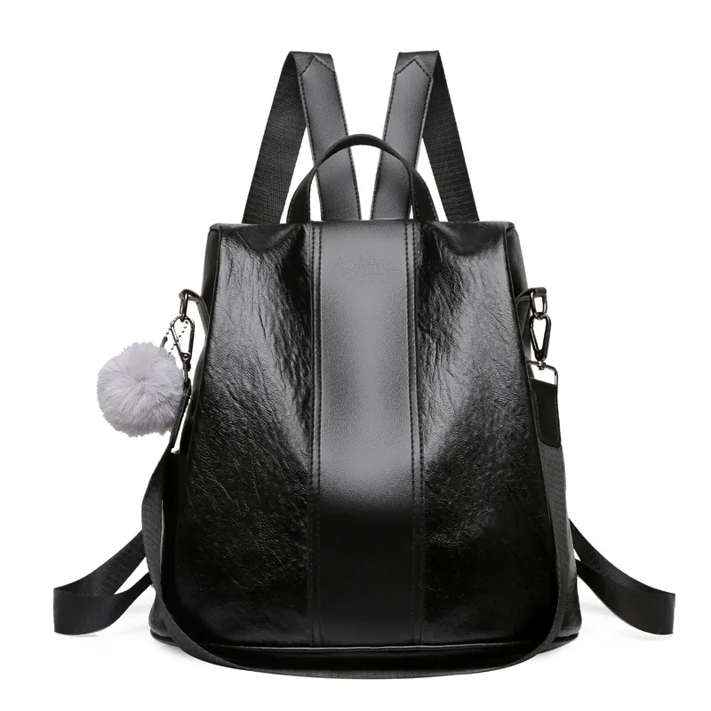 Women's Fashion All-match Double Back Casual Large-capacity Backpack - Black