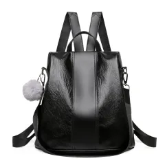 Women's Fashion All-match Double Back Casual Large-capacity Backpack - Black - View 1