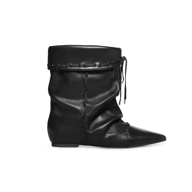 Women's Hidden Heel Ankle Boots With Straps And Pointed Toes Black - Shop at LoveMi