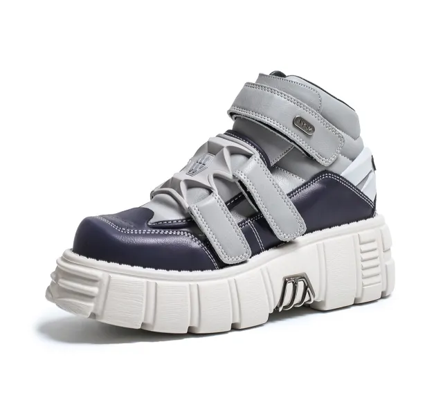 Spring And Autumn New Spanish Retro Punk Contrast Color Platform Thick Bottom Shoes Blue - Shop at LoveMi