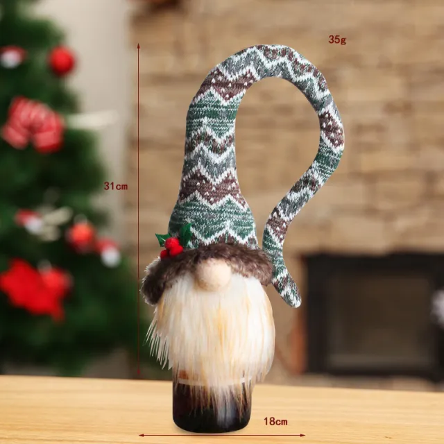 Christmas Red Wine Bottle Cover Knitted Wine Bottle Bag Wine Sleeve Holiday Dress up Faceless Doll Wine Bottle Cover Champagne Green - Shop at LoveMi