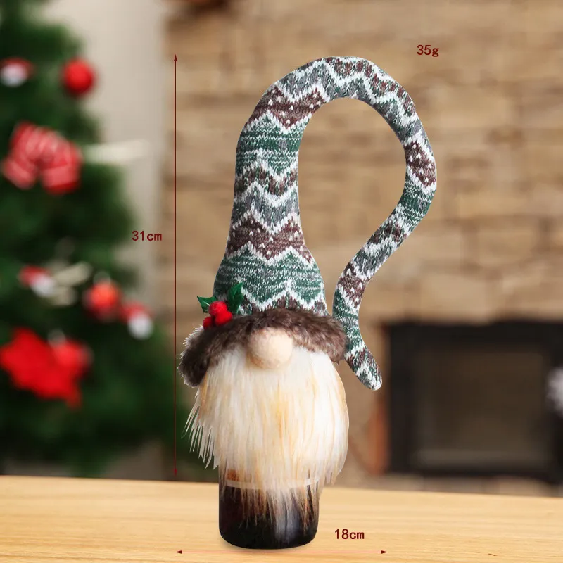 Christmas Red Wine Bottle Cover Knitted Wine Bottle Bag Wine Sleeve Holiday Dress-up Faceless Doll Wine Bottle Cover Champagne - Green