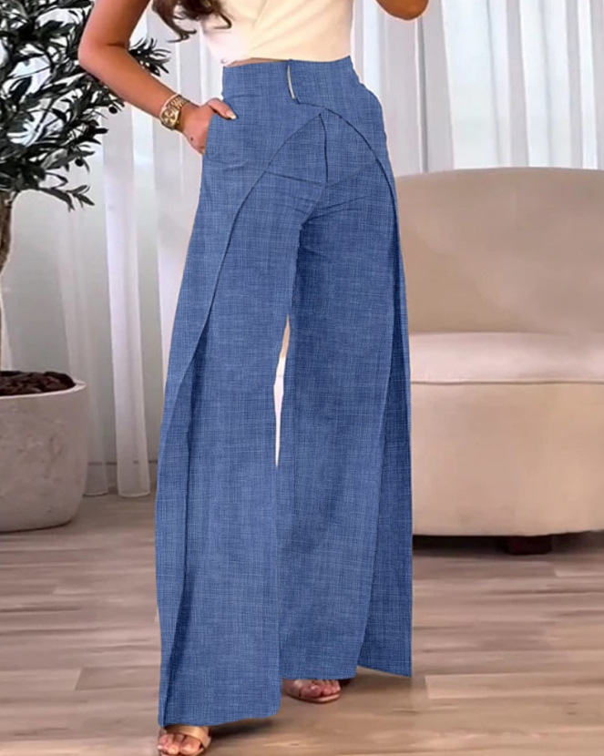 European And American Cross design Casual Wide leg Pants Light Blue - Shop at LoveMi