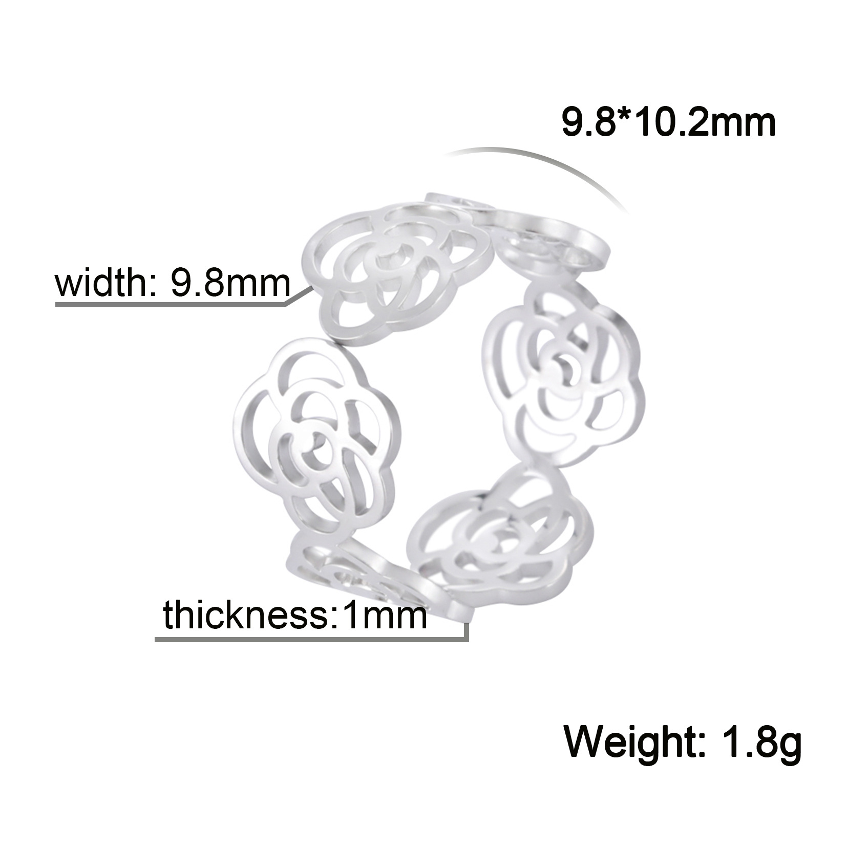 Hollow Rose Round Ring Fashion Baita Stainless Steel