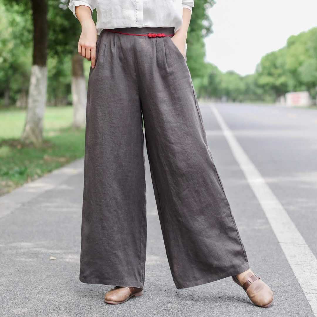 Title 9, Pantalon long en lin taille haute, ample et fin...