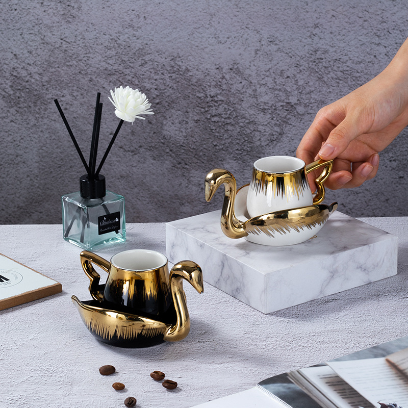 Title 8, Light Luxury Gold Swan Shape Coffee Set Suit