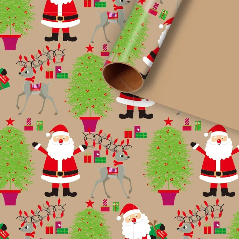 Kraft Paper Creative Gift Box Decorative Paper Santa Claus Snowman Snowflake Wrapping Paper - Santa Pz0262