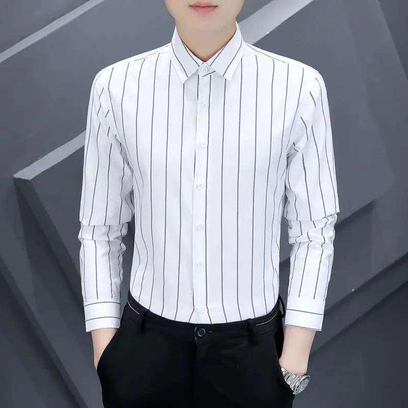 Summer Men's Casual Long-sleeved Striped Shirt