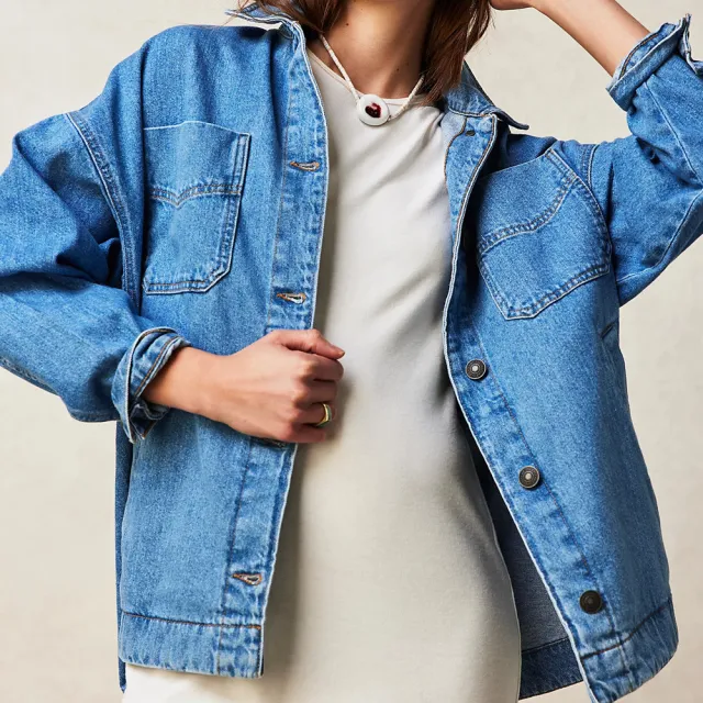 Leisure Embroidery Loose Denim Jacket Blue - Shop at LoveMi