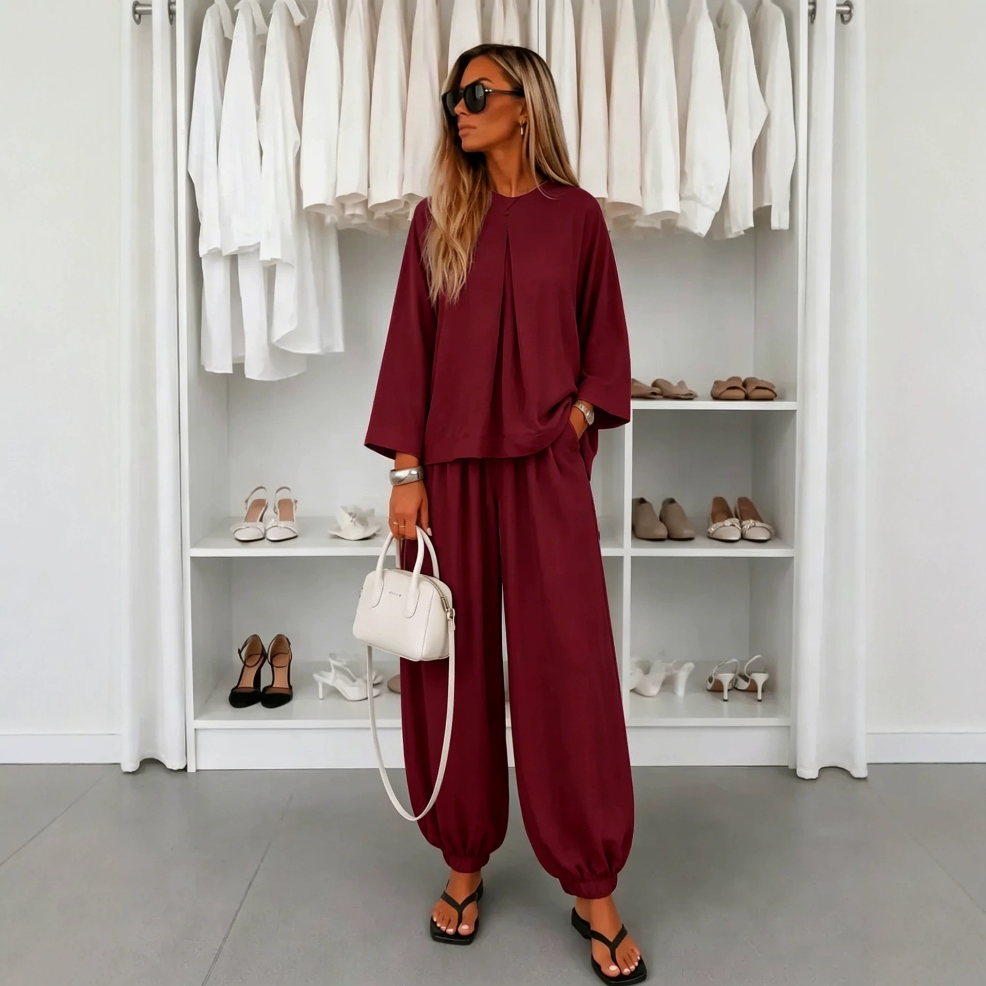 Womens Fashionable Ankle-Tie Harem Pants Two-Piece Set — foto 7