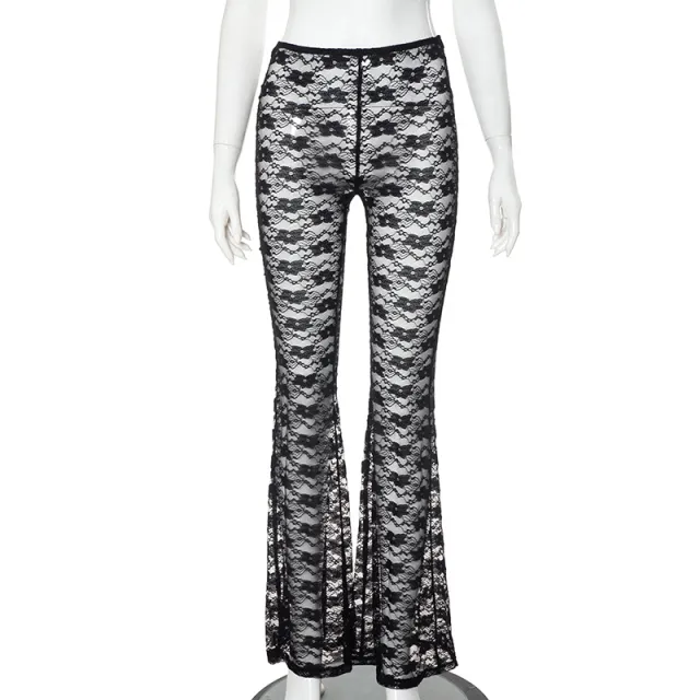 Lace Versatile High Elastic See through Casual Trousers Black - Shop at LoveMi