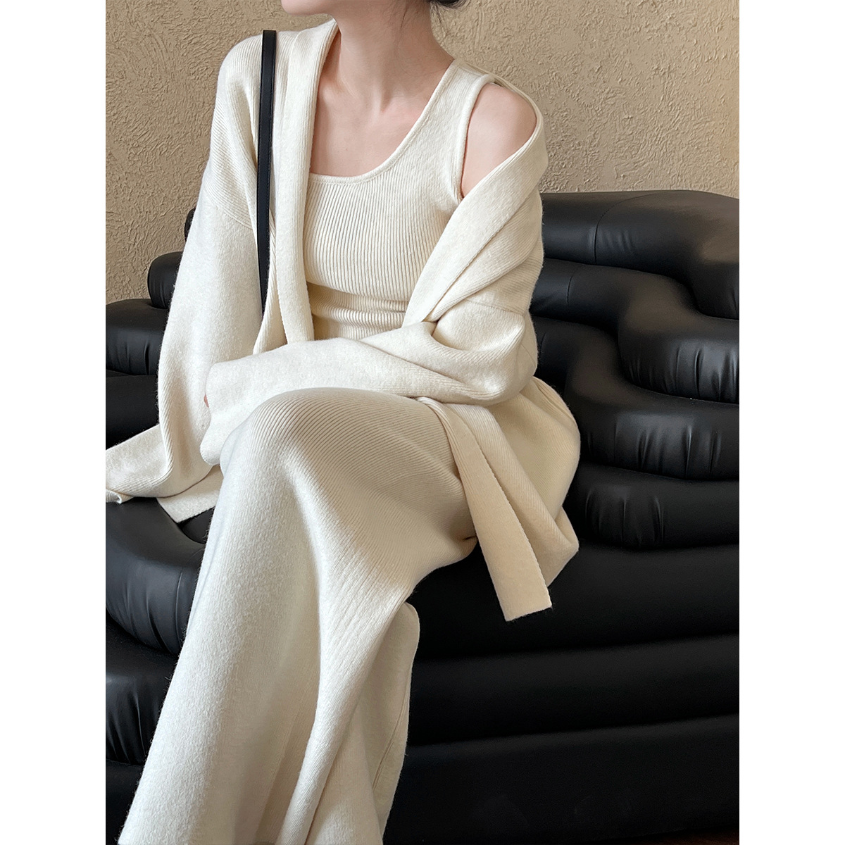 Cardigan Vest Wide Leg Pants Three-piece Set