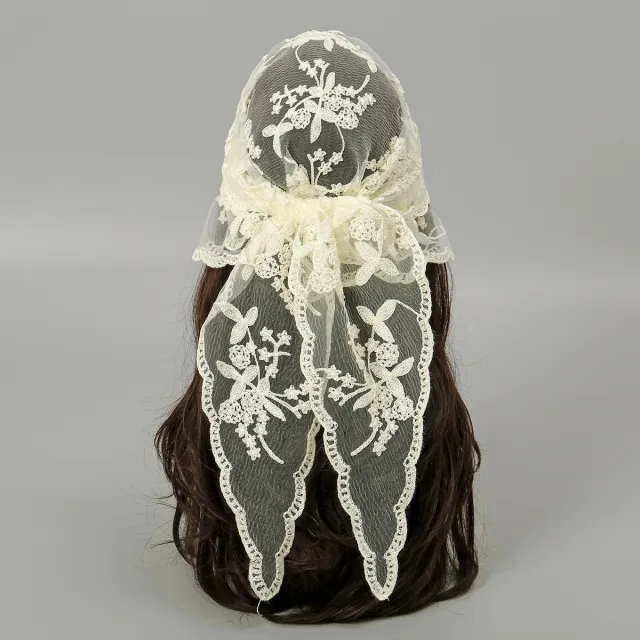 Embroidered Nylon Embroidered Decoration Shawl Scarf 3 Beige - Shop at LoveMi