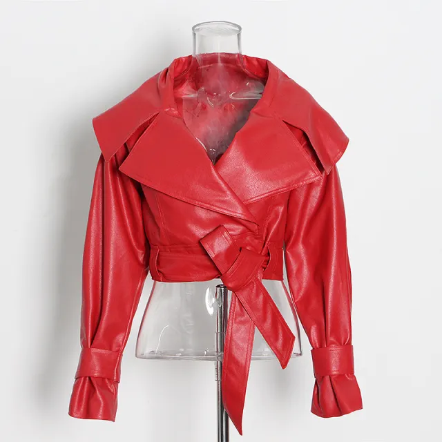 Fashion Motorcycle Pu Leather Coat For Women Red - Shop at LoveMi