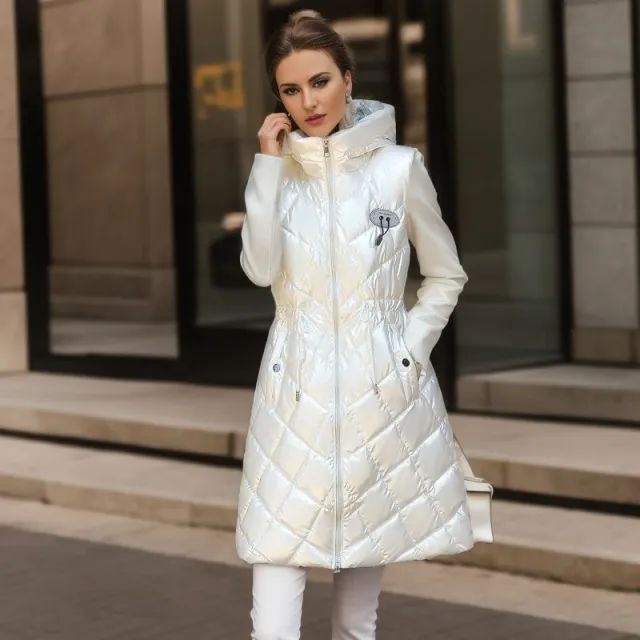 Glossy Cotton padded Coat Vest Mid length Women's Thickened Coat White - Shop at LoveMi