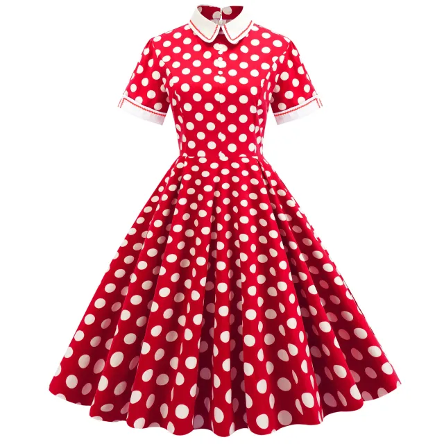 Elegant Polka Dot Photo Maxi Skirt Retro Dress Red - Shop at LoveMi