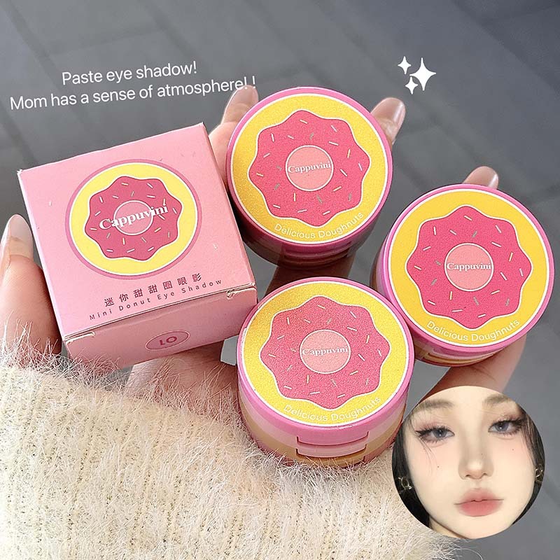 Cute Thin And Glittering Matte Daily Three-color Mini Donut Eye Shadow