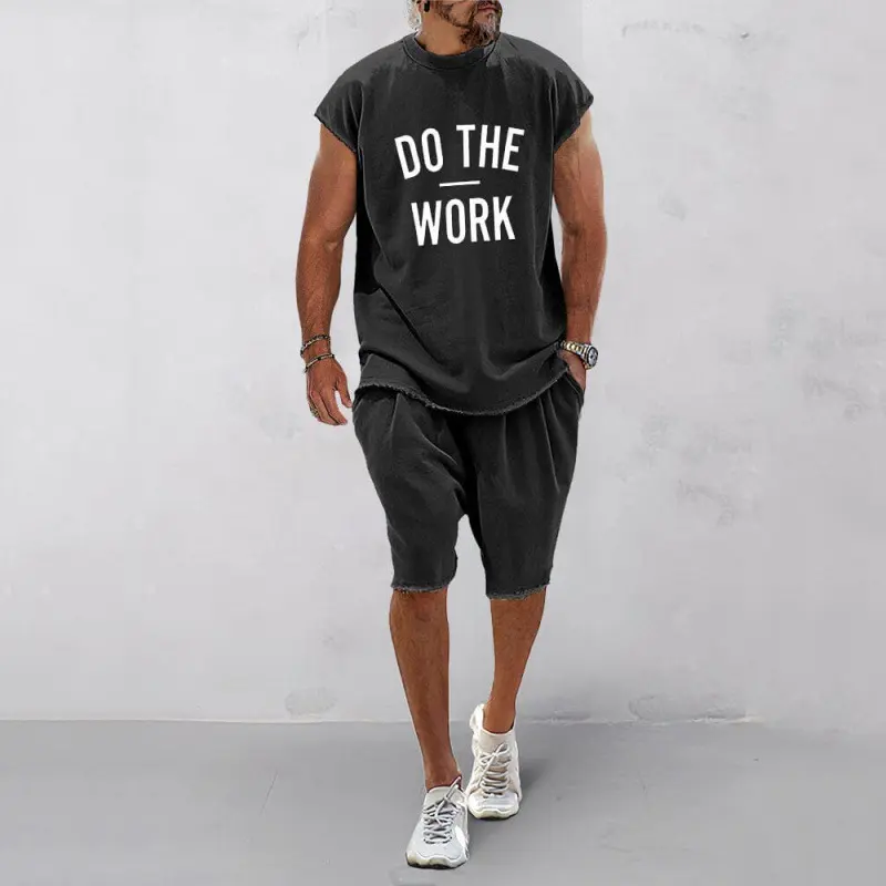 Letters 3D Printing Suit Men's Round Neck