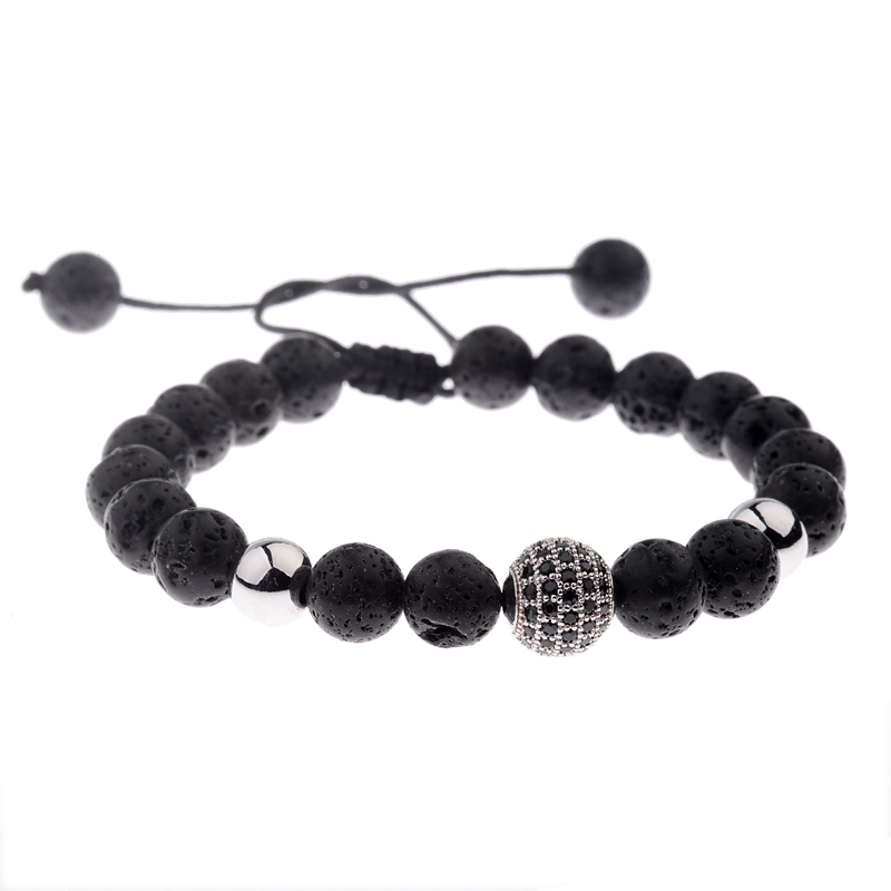 Title 5, CZ Zircon Pave Lava Weaving Bracelet Men Beads