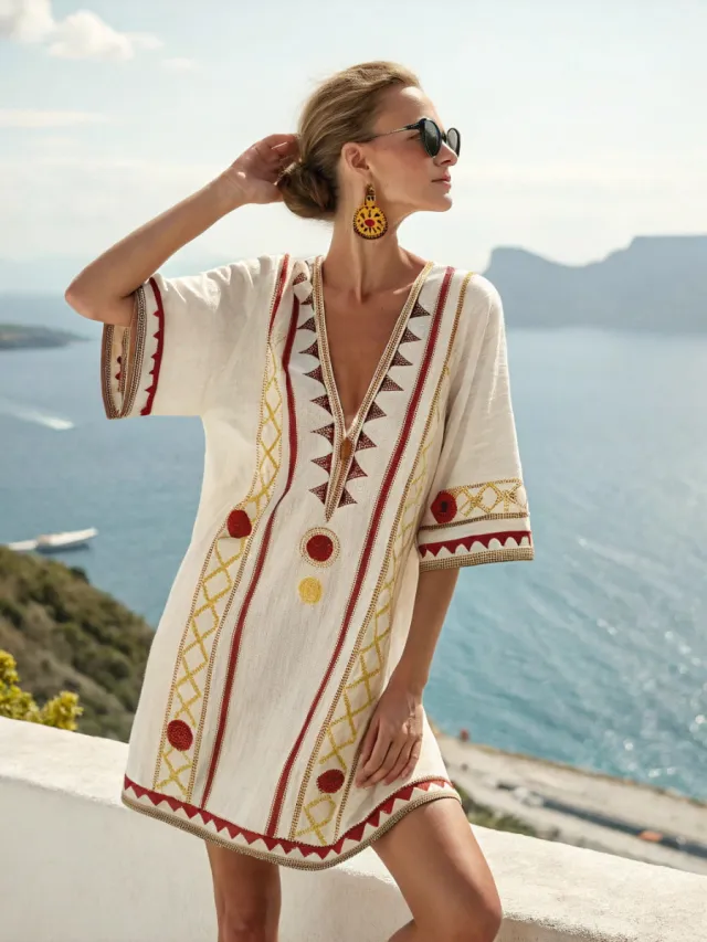 Loose Printed V neck Women's Casual Holiday Dress 5Color - Shop at LoveMi