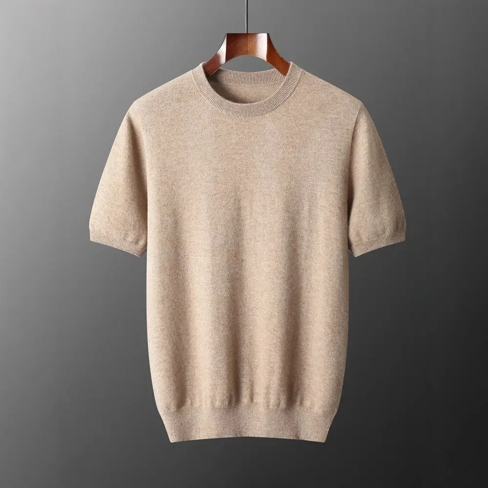 Autumn And Winter Front Line Ready-made Garments Round Neck Short Sleeve Men's Cashmere Sweater