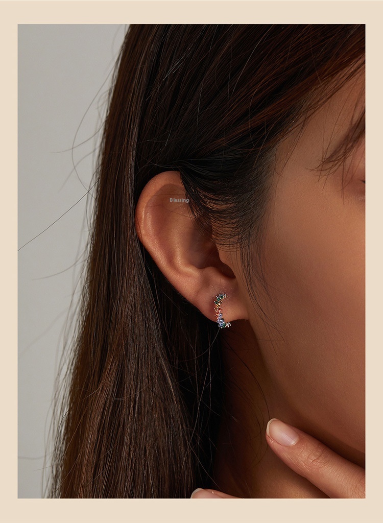 Color Zircon Rivet Sterling Silver 925 Earrings