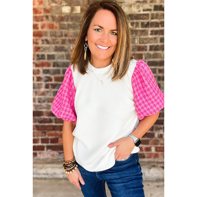 European American Simple Versatile Contrast Color Half Sleeve Shirt