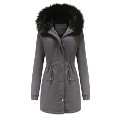 Women's Mid-length Fur Collar Coat Parker Cotton-padded Coat - Grey - View 1