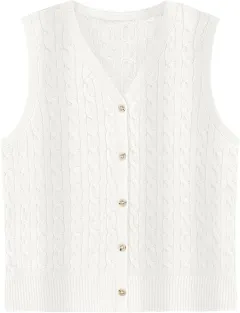 European And American Women's Fashion Sweater Vest Twisted Knitted Short - White - View 1