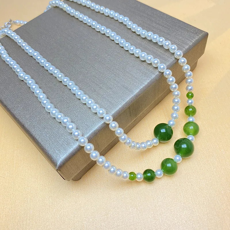 Sterling Silver Clavicle Chain White Jasper Green Chalcedony