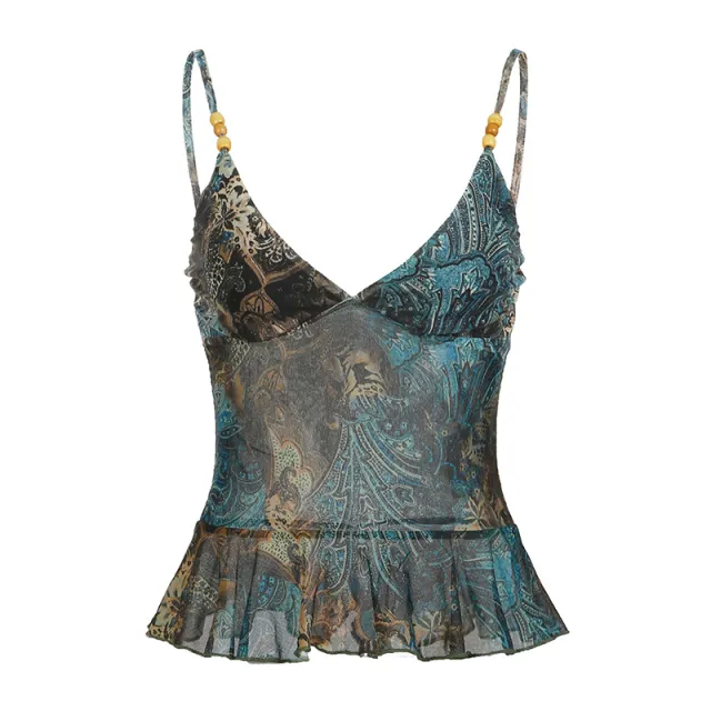Vintage Printed Contrast Color Small Sling Green - Shop at LoveMi