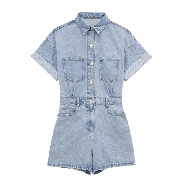 Summer New Women's Fashion Short Denim Pocket Decoration Cargo Overalls Blue - Shop at LoveMi