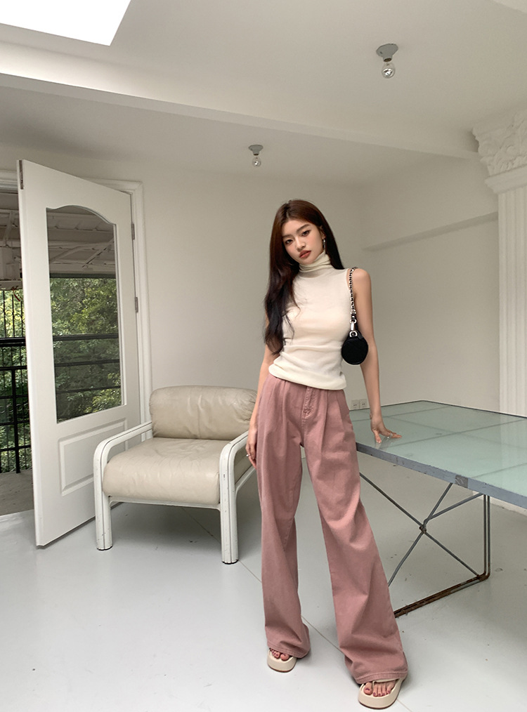 High Waist Slimming Loose Pleated Straight Wide Leg Pants