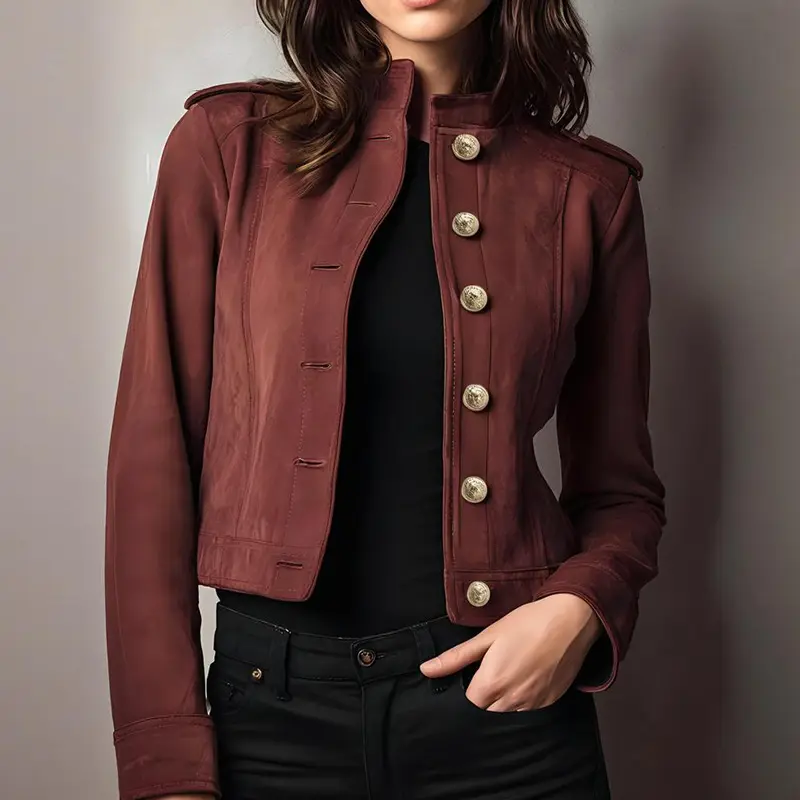 Women's Fashion Retro Long Sleeve Short Suede