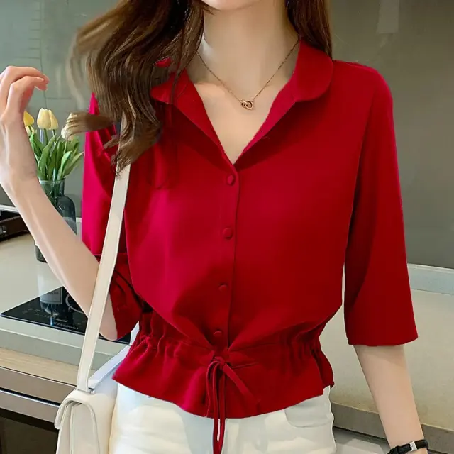 Women's Short sleeved Chiffon Shirt Women's Summer Wear Red - Shop at LoveMi