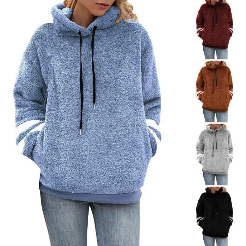 Womens Relaxed-fit Fur-panelled Long-sleeve Ribbed Hoodie With Drawstring Details