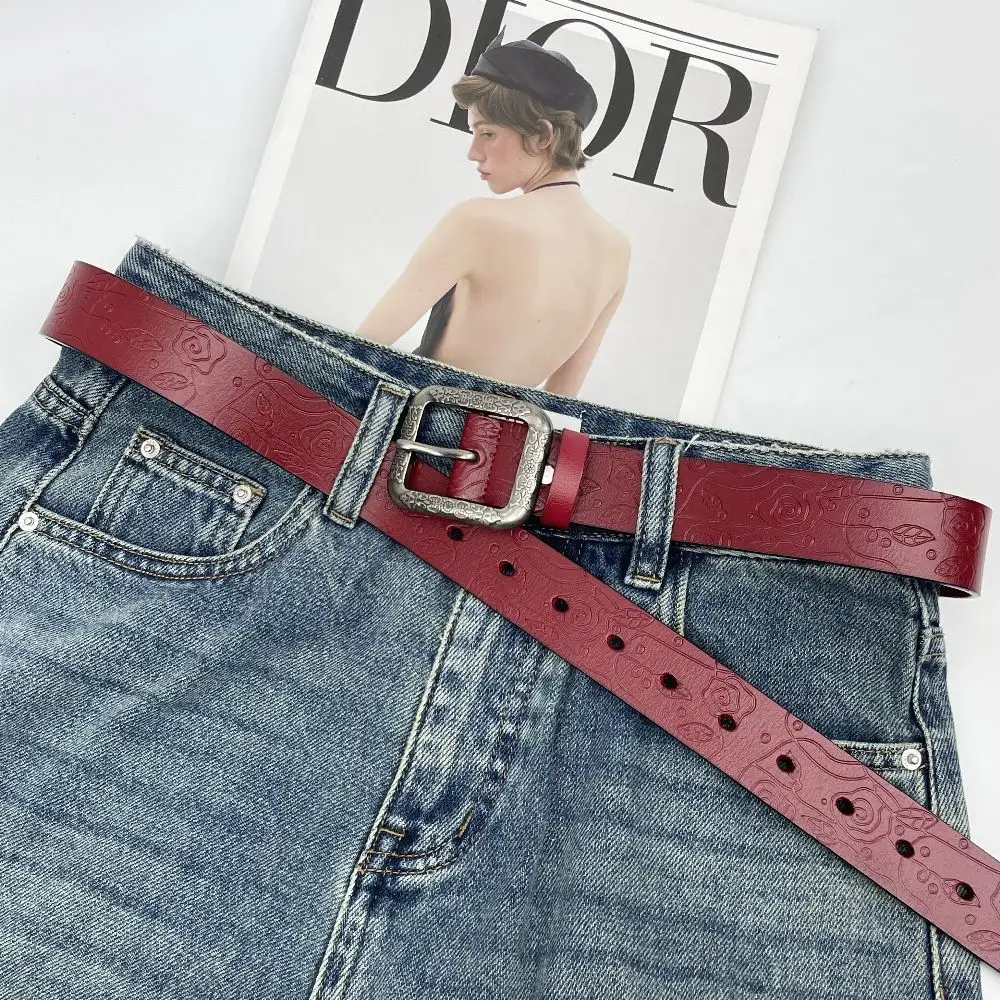 Vintage Leather Belt For Women Fashionable Embossed