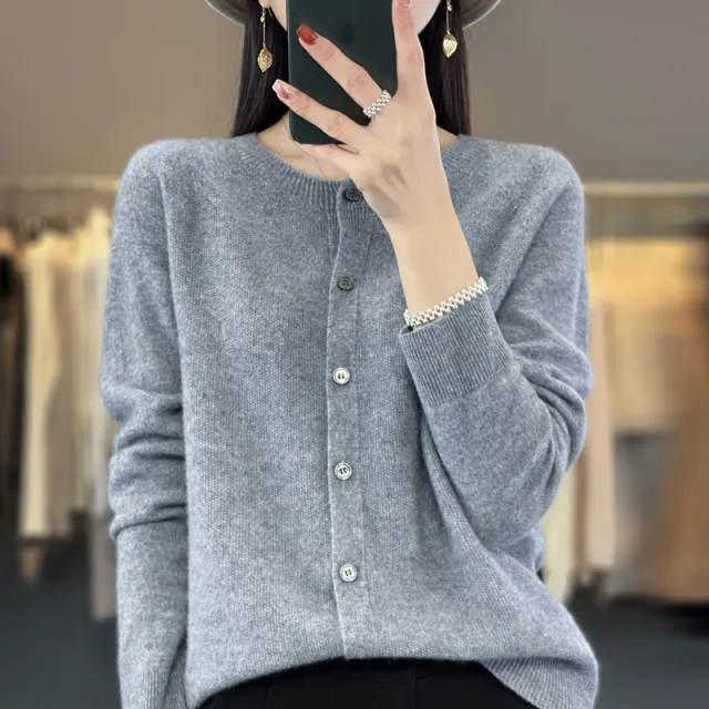 Cardigan Plus Size Coat Loose Round Neck Sweater Gray - Shop at LoveMi