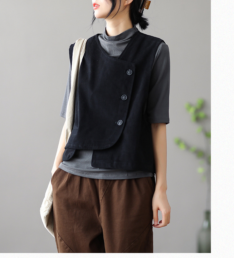 Women's retro vest jacket – black and brown colorways displayed together