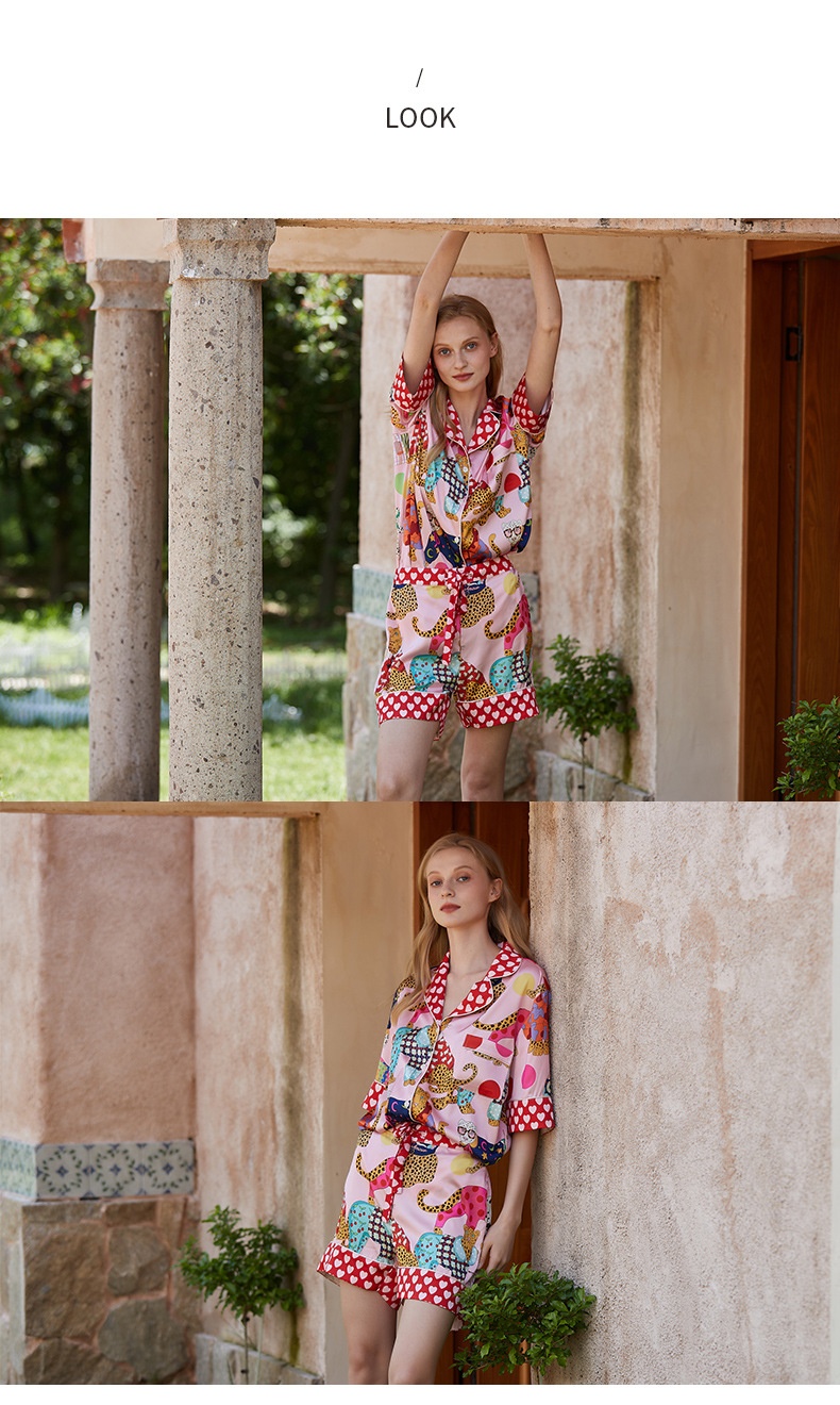 Summer Thin Ice Silk Sweet Cute Short Sleeve Home Wear Suit Summer Can Be Worn Outside