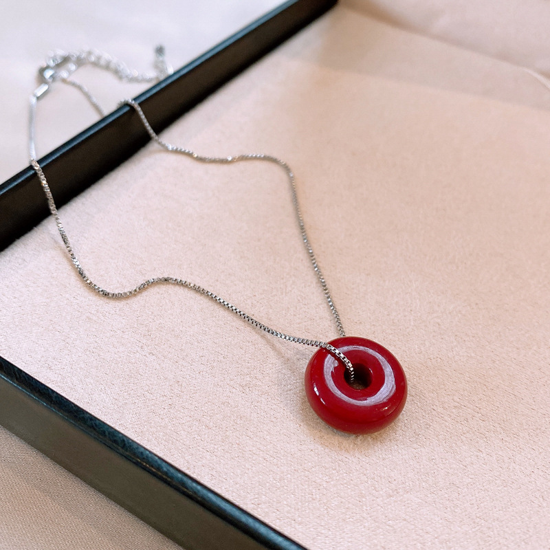 Red Glass Beaded Ring Twin Necklace Fashion All-match