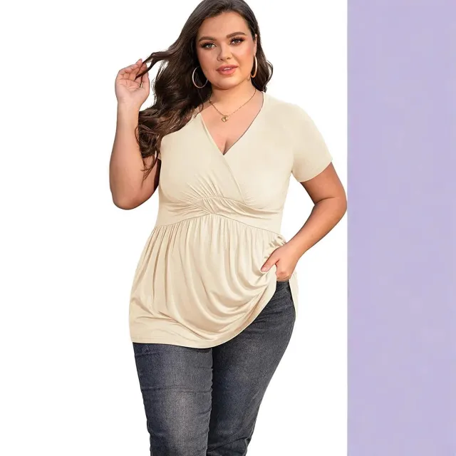 Women's Plus Size T shirt V neck Top Apricot - Shop at LoveMi