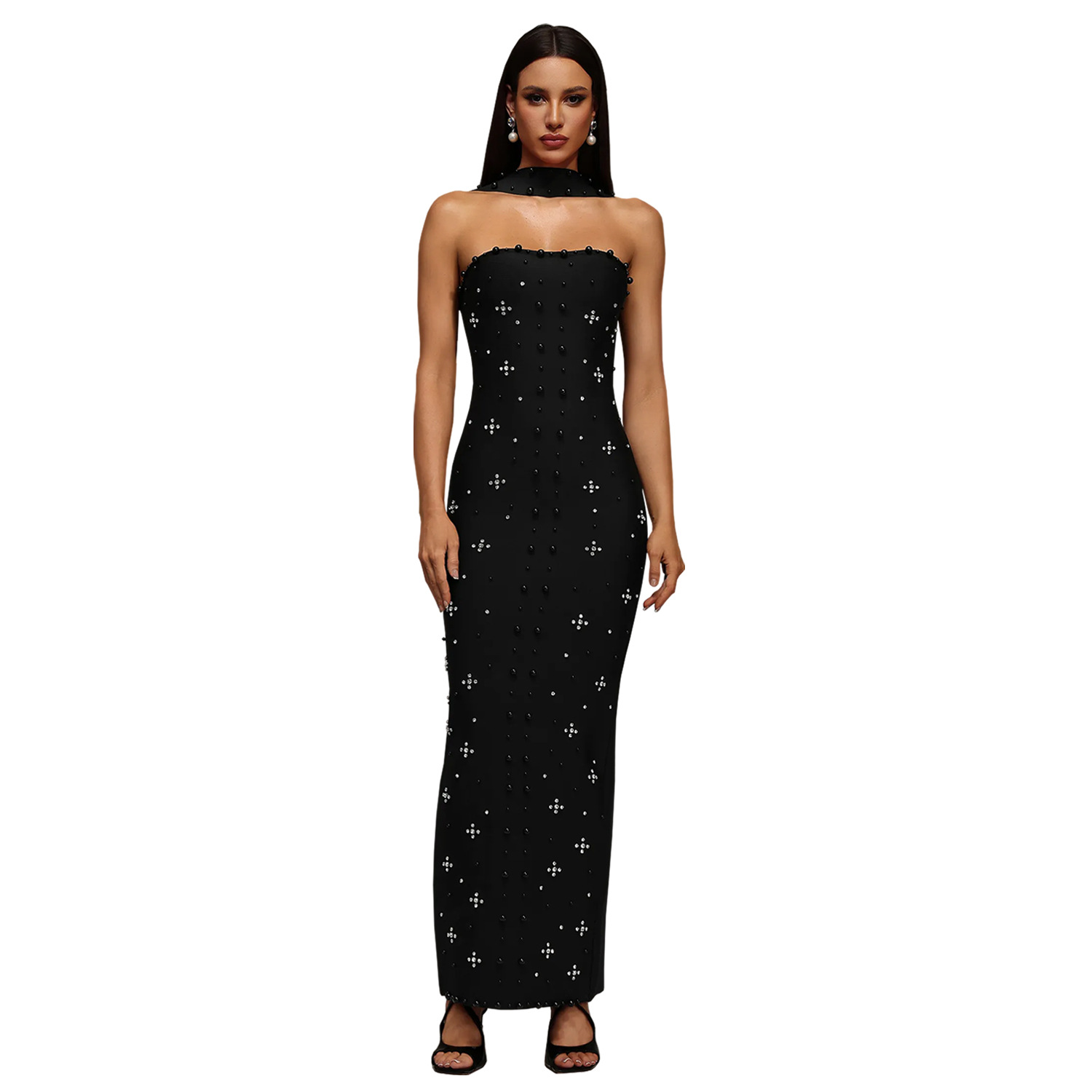 Elegant Beaded Bodycon Tube Dress For Women Black - Shop at LoveMi