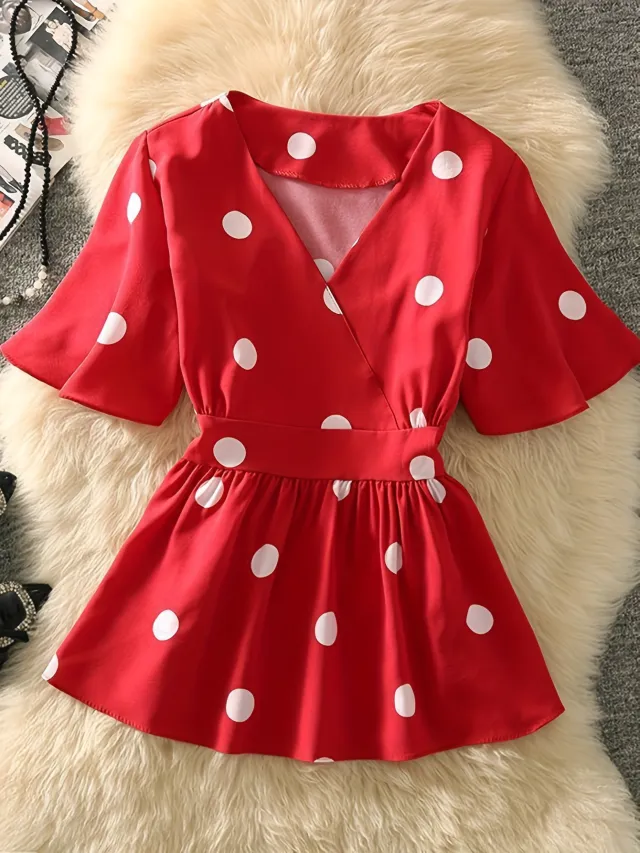 Womens Chiffon Blouse With Floral And Polka Dot Patterns Floral - Shop at LoveMi
