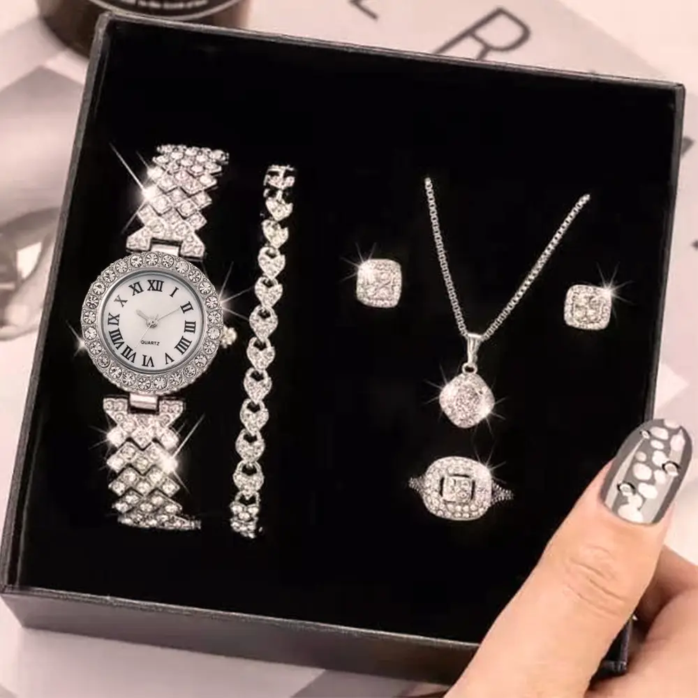 Full Diamond Luxury Bracelet Watch Suit Women's